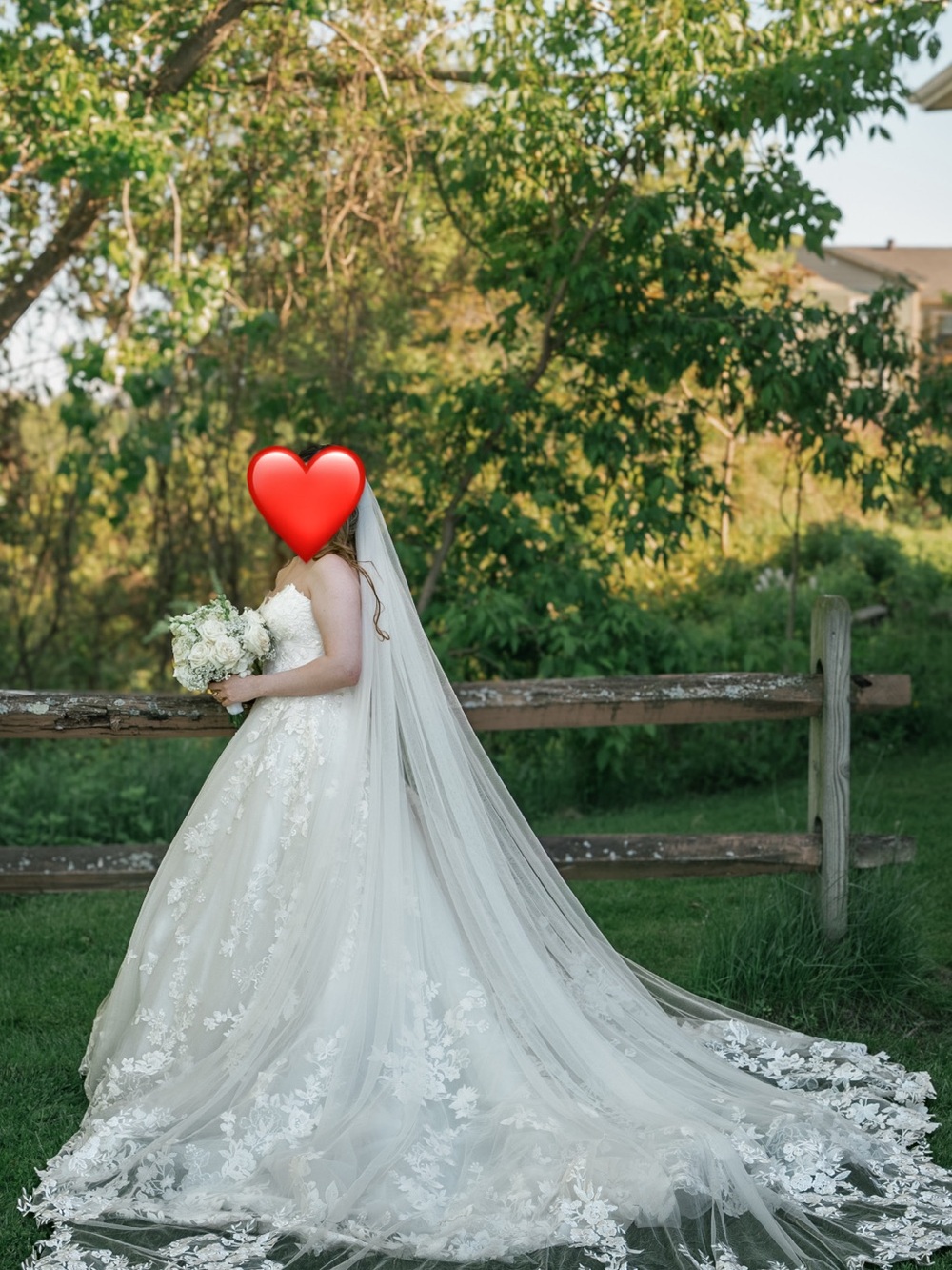 Oleg Cassini White Lace Ball Gown Wedding Dress with Floral Appliqué
